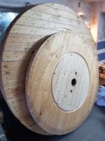 Blat ze szpuli po kablach drewniany blat loftowy industrialny okragly fi. 160 cm