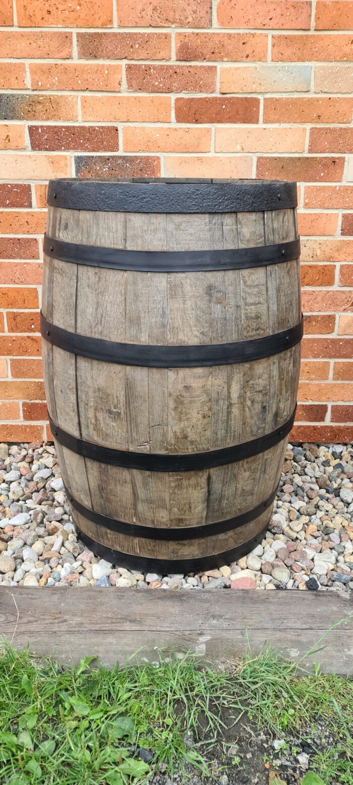 200 litrowa beczka dębowa po whiskey na DESZCZOWKE - OTWARTA - szczotkowana z czarnymi obręczami - obrazek 5