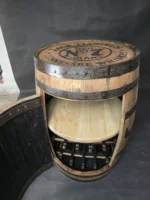 Barek na alkohol z dębowej BECZKI - Jack Daniels szlifowany, opalany i olejowany z lezakami na butelki - obrazek 4