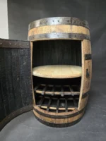 Barek na alkohol z dębowej BECZKI - Jack Daniels szlifowany, opalany i olejowany z lezakami na butelki - obrazek 3