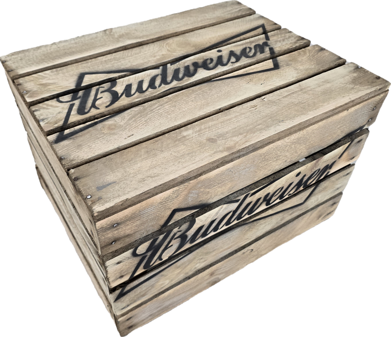 Clipped_image_20250605_230141 Skrzynka drewniana po owocach jedynka 50x40x30 stolik do leżaków - Budweiser - obrazek 1