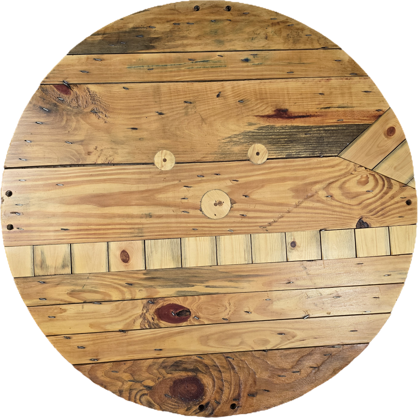 blat-ze-szpuli-po-kablach-drewniany-blat-loftowy-industrialny-okragly-stolik-ze-szpuli-recykling-handmade-naturalne-drewno-do-stolu-loftowego-industrialnego (23) Blat ze szpuli po kablach odrestaurowany w stylu loftowym fi. 115 cm - obrazek 1