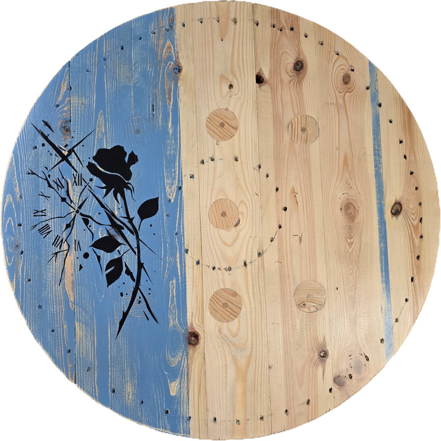 blat-ze-szpuli-po-kablach-drewniany-blat-loftowy-industrialny-okragly-stolik-ze-szpuli-recykling-handmade-naturalne-drewno-do-stolu-loftowego-industrialnego (27) Blat ze szpuli po kablach na gotowo okrągły w stylu loftowym fi. 80 - na dzień kobiet - Róża - obrazek 1
