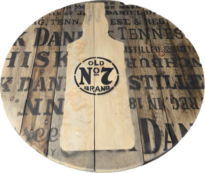 Blat drewniany ze szpuli na loftowy stolik kawowy fi. 60 - Jack Daniels - obrazek 4