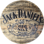 Blat drewniany ze szpuli na stolik kawowy fi. 80 - Jack Daniels old NO. 7