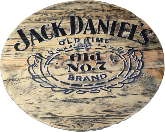 Blat drewniany ze szpuli na stolik kawowy fi. 80 - Jack Daniels old NO. 7 - obrazek 2