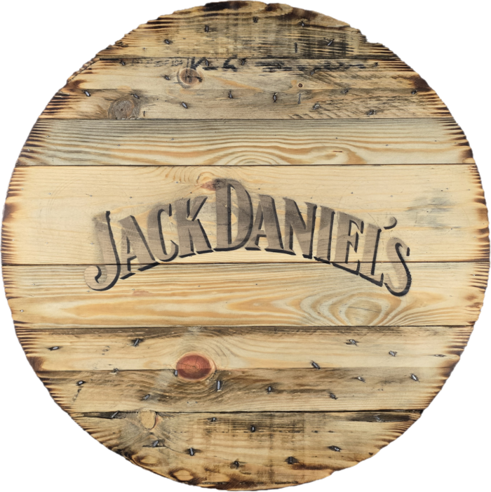 Blat drewniany ze szpuli na loftowy stolik kawowy fi. 60 - Jack Daniels - obrazek 2