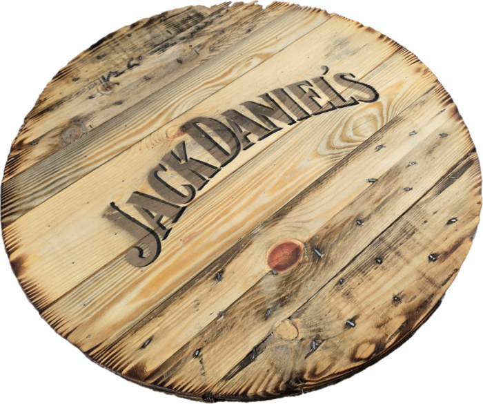 Blat drewniany ze szpuli na loftowy stolik kawowy fi. 60 - Jack Daniels - obrazek 3