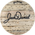 Blat drewniany ze szpuli na loftowy stolik kawowy fi. 60 - Jack Daniels