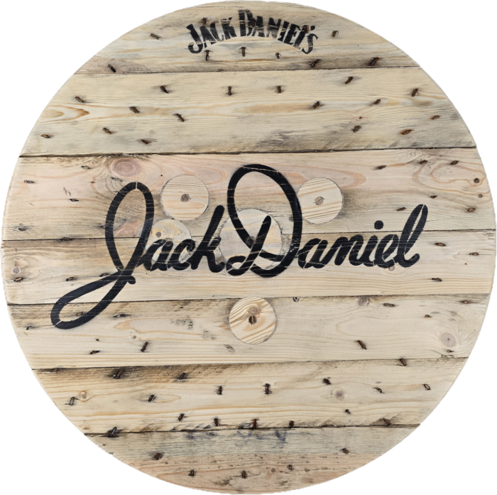 Blat drewniany ze szpuli na loftowy stolik kawowy fi. 60 - Jack Daniels - obrazek 4