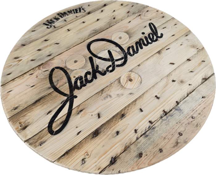 Blat drewniany ze szpuli na loftowy stolik kawowy fi. 60 - Jack Daniels - obrazek 2