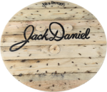 Blat drewniany ze szpuli na loftowy stolik kawowy fi. 60 - Jack Daniels - obrazek 3