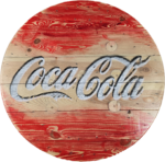 Blat ze szpuli po kablach na gotowo okrągły w stylu loftowym fi. 80 - Coca Cola