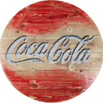 Blat ze szpuli po kablach na gotowo okrągły w stylu loftowym fi. 80 - Coca Cola
