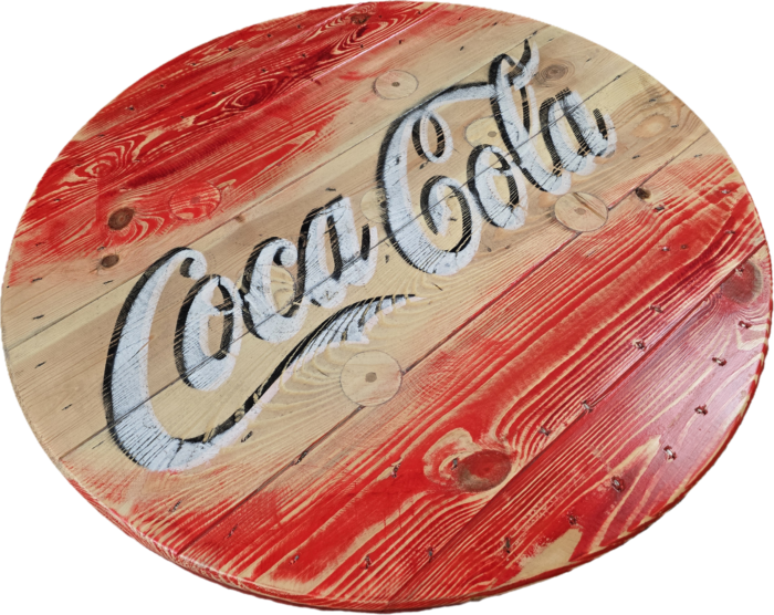 Blat ze szpuli po kablach na gotowo okrągły w stylu loftowym fi. 80 - Coca Cola - obrazek 3