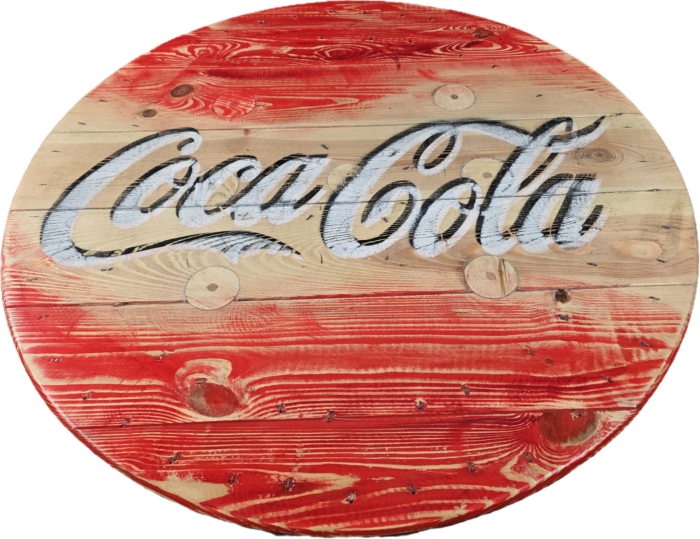 Blat ze szpuli po kablach na gotowo okrągły w stylu loftowym fi. 80 - Coca Cola - obrazek 2