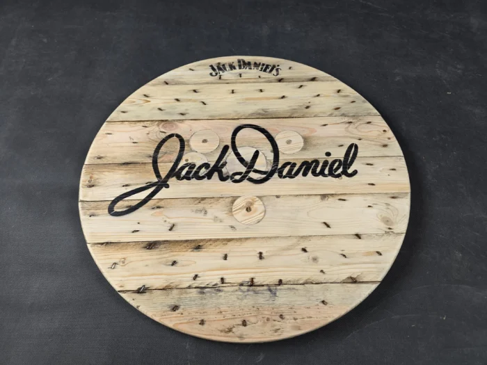 Blat drewniany ze szpuli na loftowy stolik kawowy fi. 60 - Jack Daniels - obrazek 7