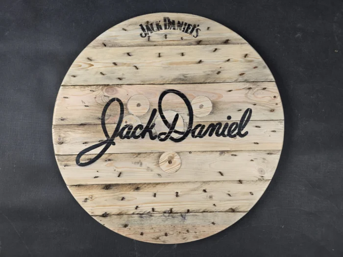 Blat drewniany ze szpuli na loftowy stolik kawowy fi. 60 - Jack Daniels - obrazek 5