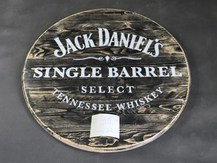 Blat ze szpuli po kablach odrestaurowany w stylu loftowym fi. 90 ciemny z napisami Jack Daniels - obrazek 4
