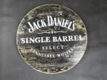 Blat ze szpuli po kablach odrestaurowany w stylu loftowym fi. 90 ciemny z napisami Jack Daniels