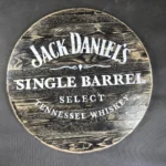 Blat ze szpuli po kablach odrestaurowany w stylu loftowym fi. 90 ciemny z napisami Jack Daniels