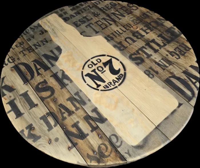Blat drewniany ze szpuli na loftowy stolik kawowy fi. 60 - Jack Daniels - obrazek 6