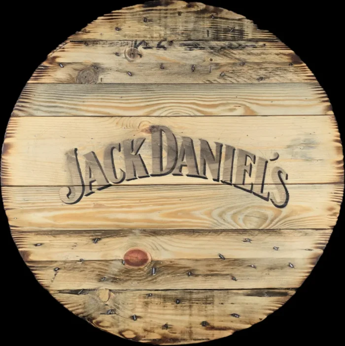Blat drewniany ze szpuli na loftowy stolik kawowy fi. 60 - Jack Daniels - obrazek 5