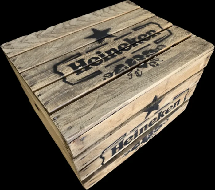 Skrzynka drewniana po owocach jedynka 50x40x30 stolik do leżaków - Heineken - obrazek 4