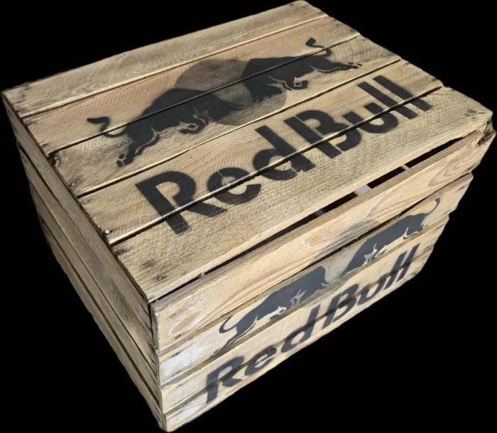 Skrzynka drewniana po owocach jedynka 50x40x30 stolik do leżaków - Red Bull - obrazek 3